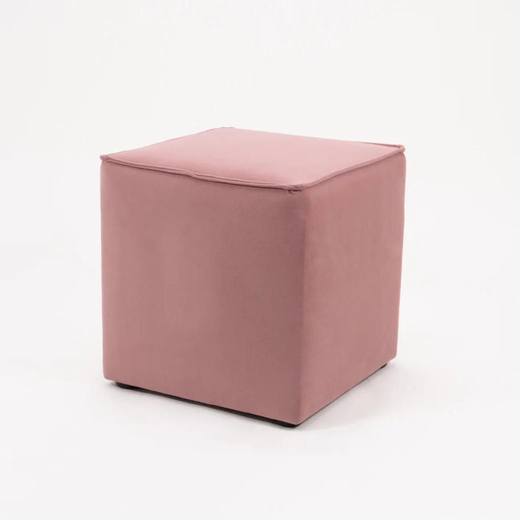 Pufa Kubik Pudrowy Róż Welur - pastelowy chillout - rent4events.pl, rent4wedding.pl.